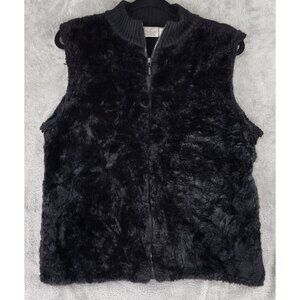 Kathie Lee Collection Vest Womens Medium Black Faux Fur Full Zip Sleeveless